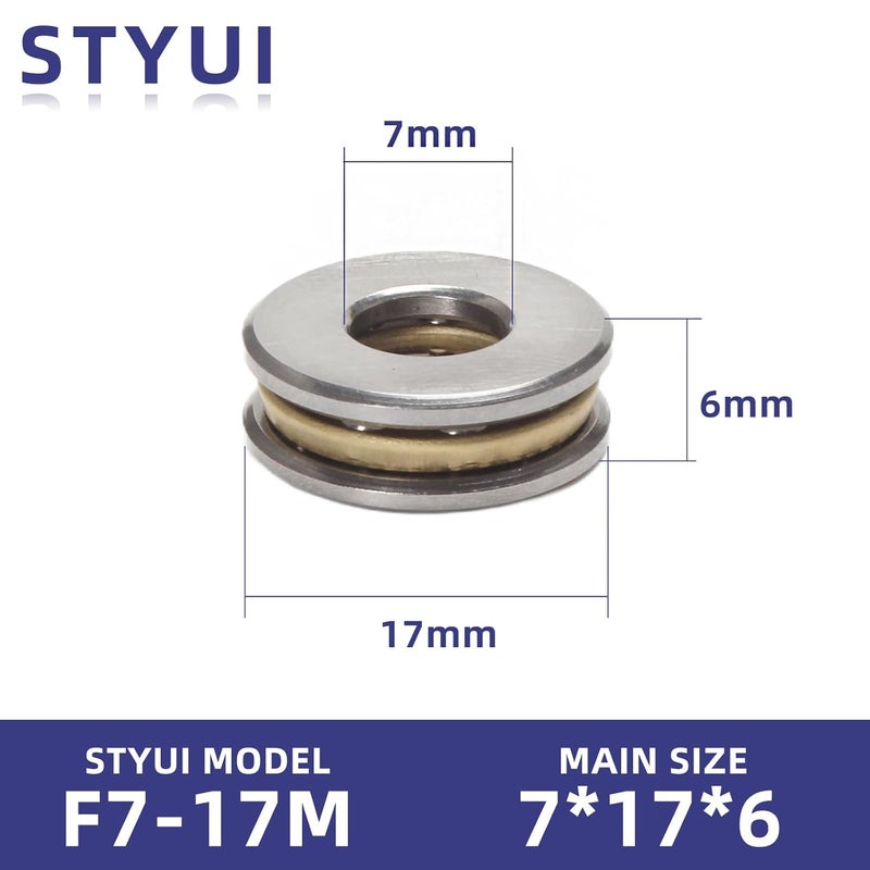 STYUI (10Pcs) F7-17M Miniature Thrust Ball Bearings 7mm x 17mm x 6mm Miniature Plane Thrust Bearings Chrome Steel One Way - Image 3